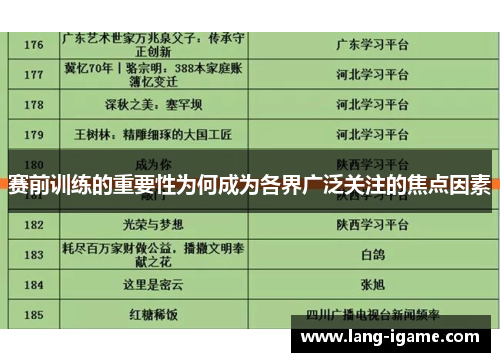 赛前训练的重要性为何成为各界广泛关注的焦点因素 赛前训练的重要性为何成为各界广泛关注的焦点因素